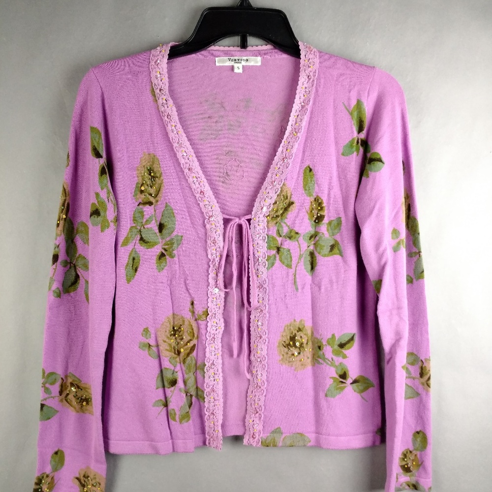 Vertigo Paris Cardigan Sweater Rose Flower Floral